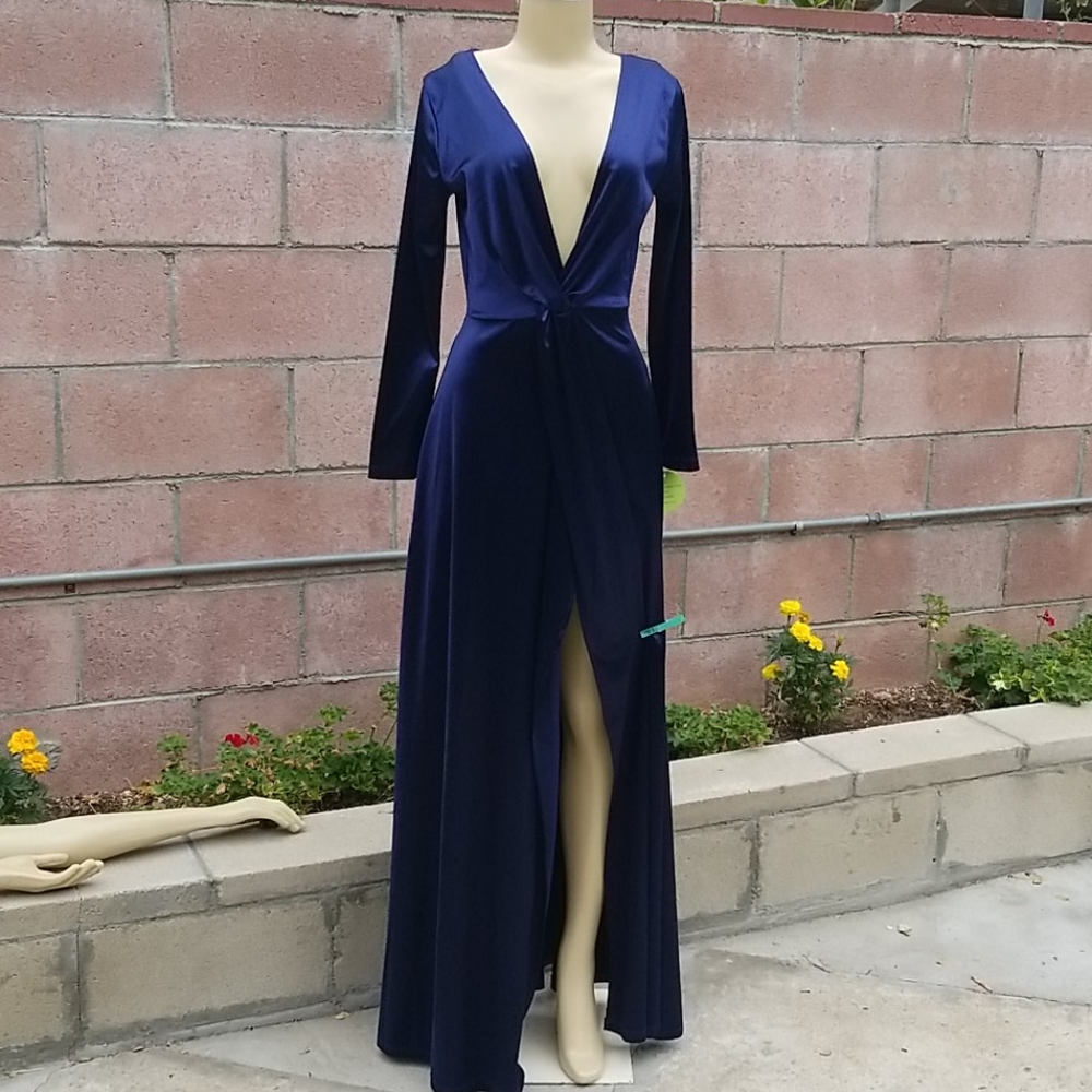 Dark blue heavy satin fabric dress